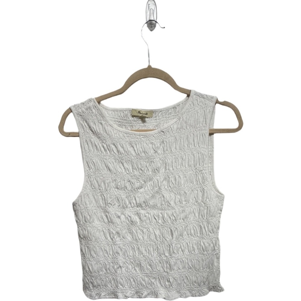 Madewell Smocked Boatneck Tank Top White Cotton Linen Blend Style NV912 Medium - Picture 5 of 11